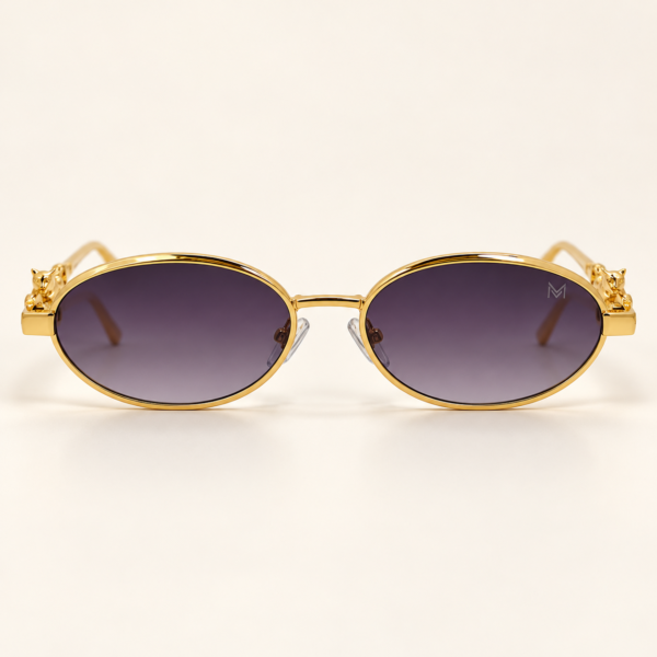 Royal Panther Gold Oval Sunglasses – Purple Gradient Lenses
