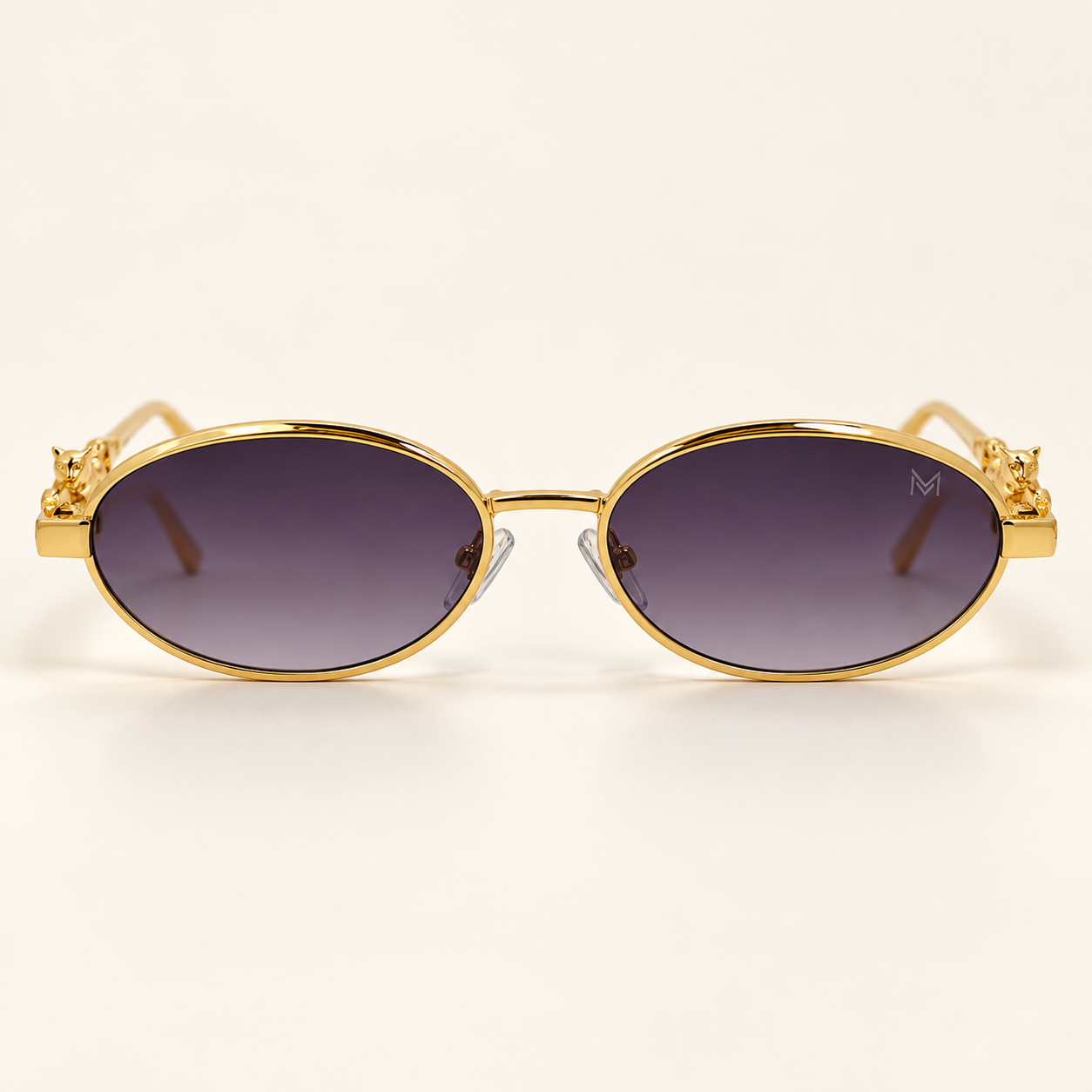 Royal Panther Gold Oval Sunglasses – Purple Gradient Lenses
