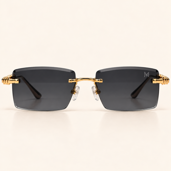 Marvello Black Diamond – Luxury Rimless Sunglasses with Gold Studded Temples