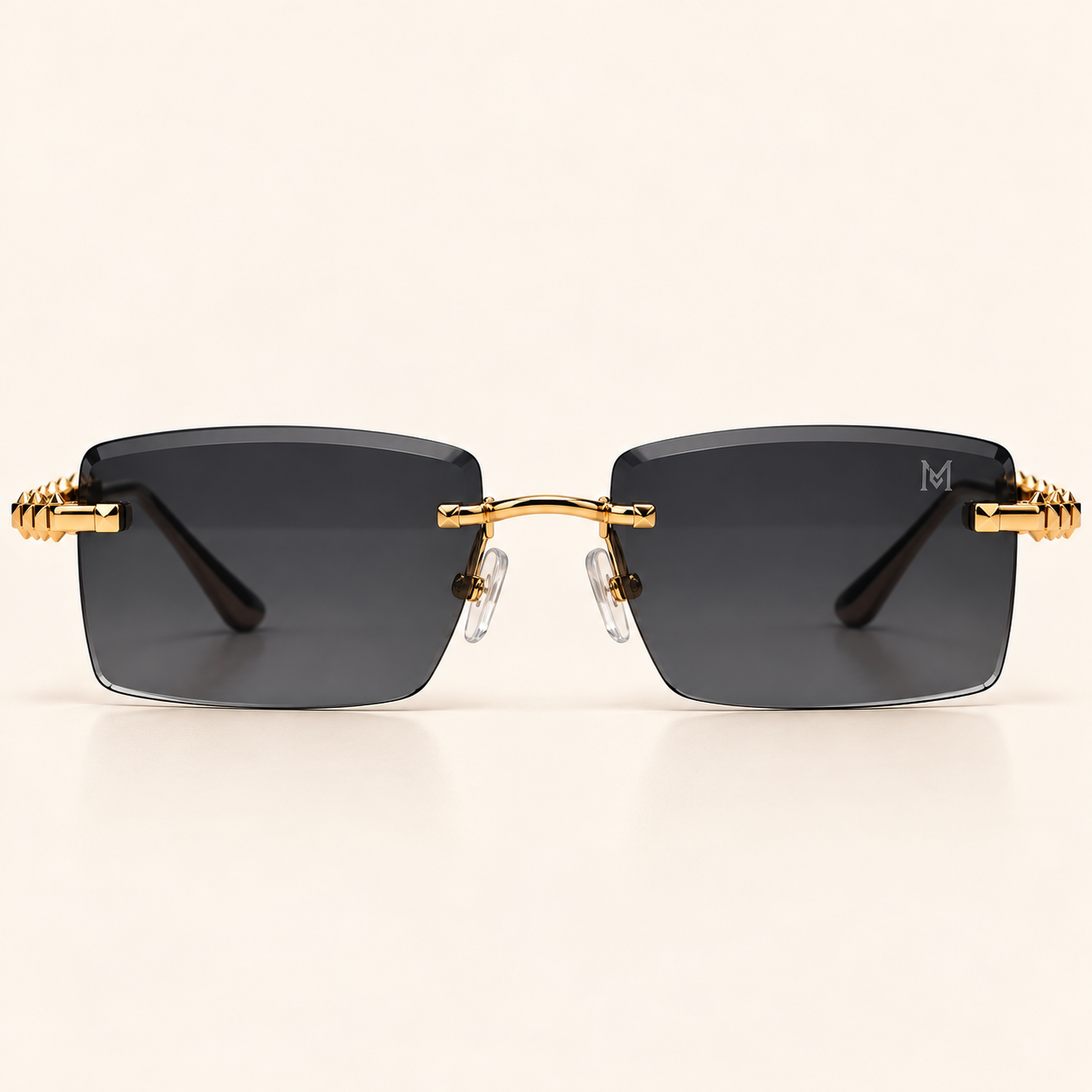 Marvello Black Diamond – Luxury Rimless Sunglasses with Gold Studded Temples